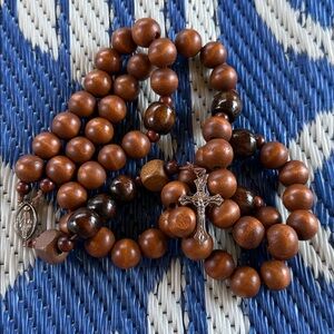 NWT‎ Handmade Brown Wooden Beads Rosary